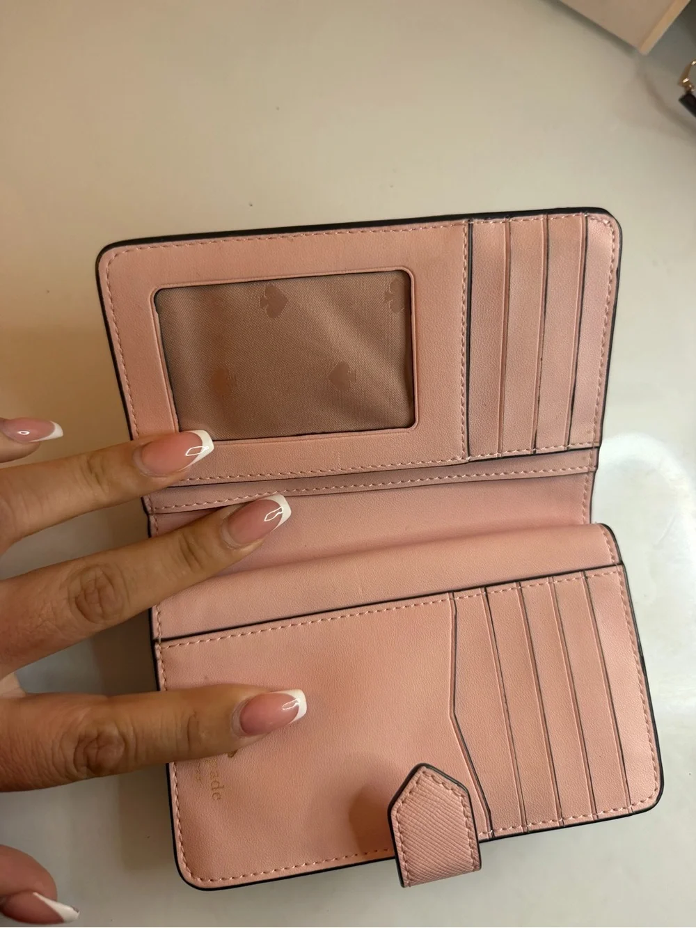 kate spade Pink Pebbled Leather Snap Wallet with Gold Logo
